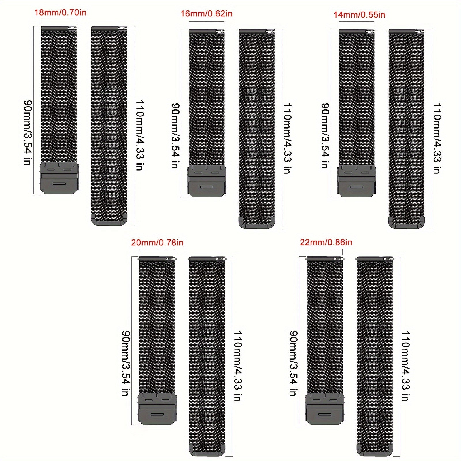 Stainless Steel Quick-Release Watch Strap 14mm-22mm Metal Chain Design