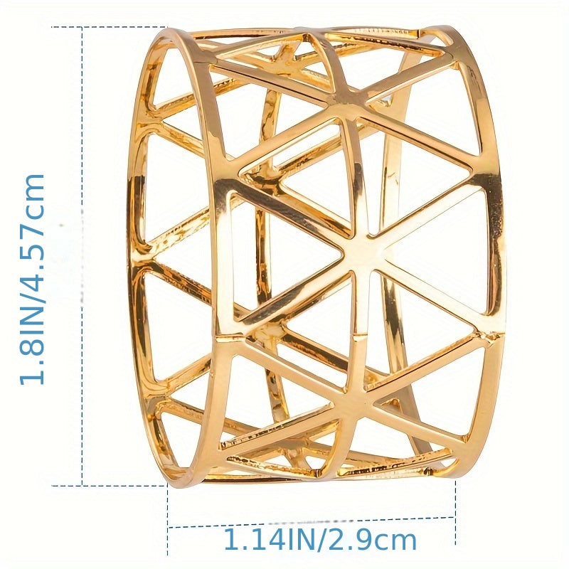 12 ta oltin rangli qum qattiqlashgan temirdan yasalgan salfetka halqasi, bo'sh o'yma naqsh bilan, Rojdestvo kechki ovqatlari uchun