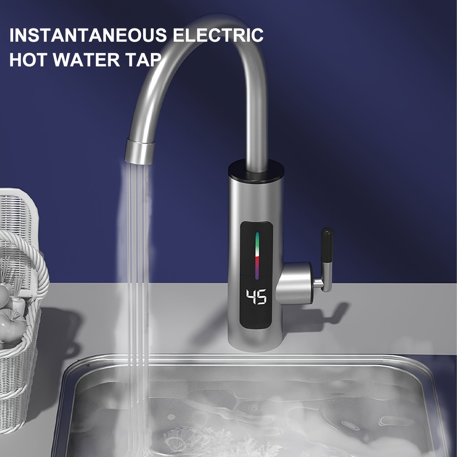 Stainless Steel Hot Water Tap with LED Display 3000W Overheat Protection Dual Hot Cold