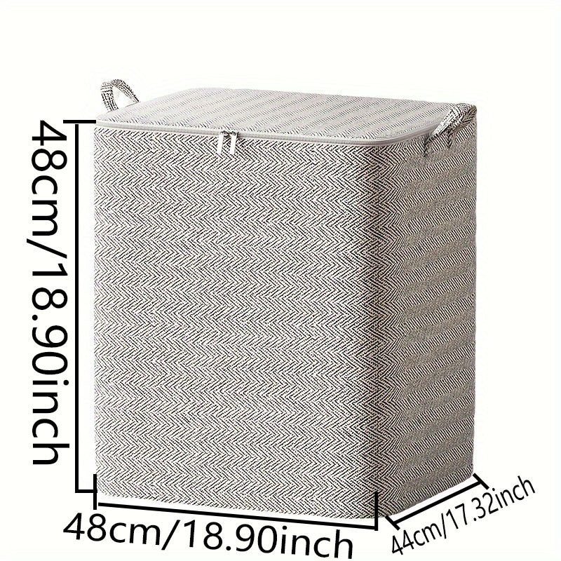 Fabric Storage Box with Zipper Handles Waterproof Moisture-Resistant Herringbone Pattern