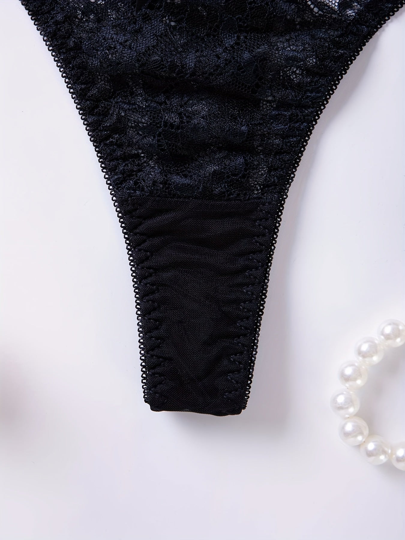 Women's Floral Lace Thongs and Low Waist Bow Tie Panties Lingerie