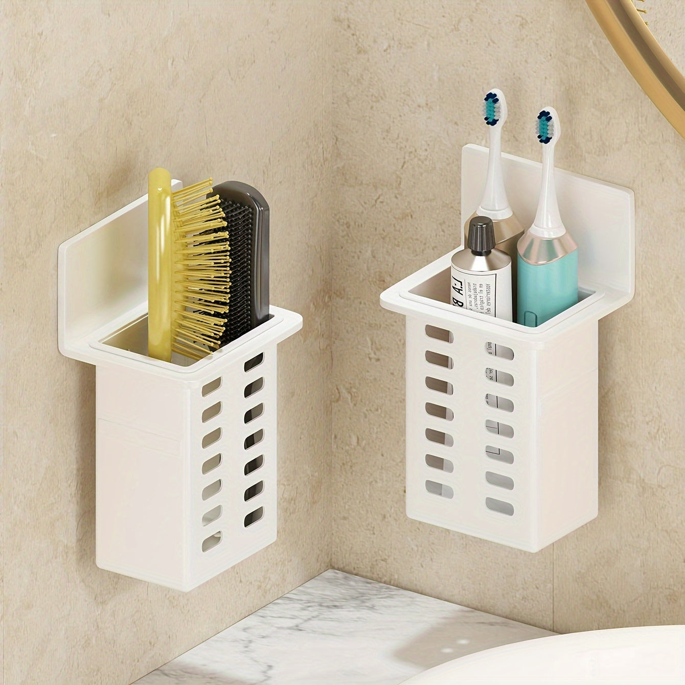 Wall-Mounted Bathroom Toothbrush Holder with Toothpaste and Brush Storage