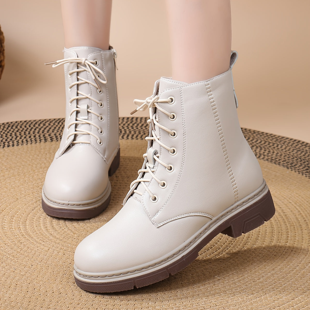 Women's Combat Boots Rubber Sole Anti-Slip Padded Stitching