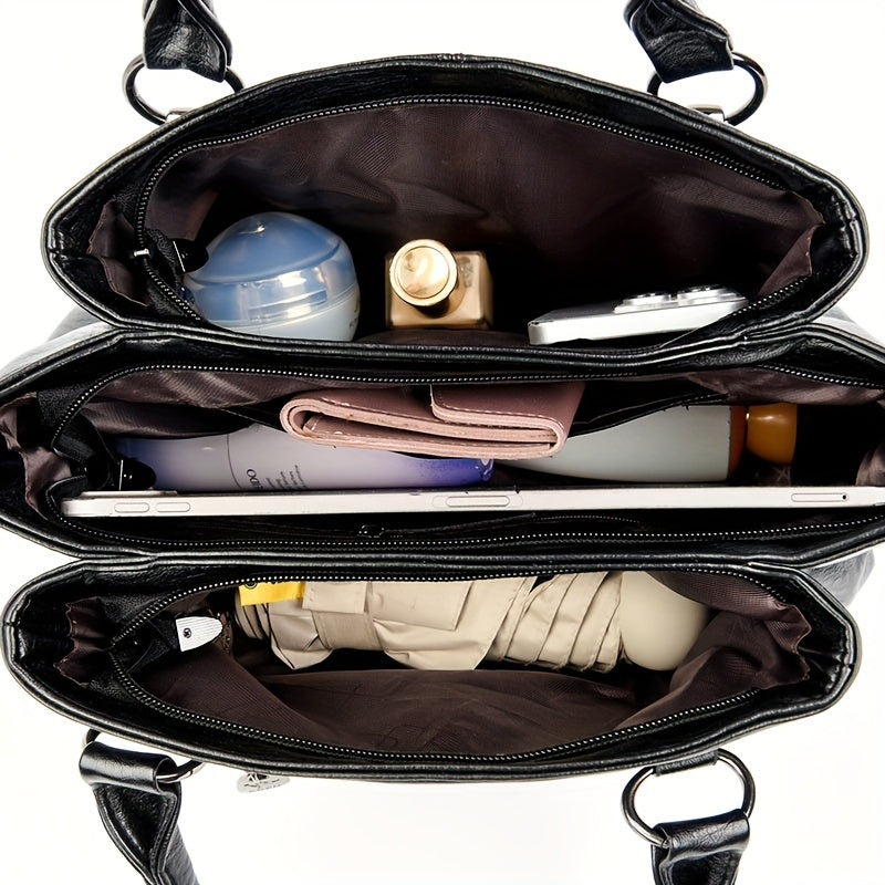 Black Tote Bag for Women with Detachable Strap and Starfish Embossed Design Large Capacity for Shopping and Daily Use