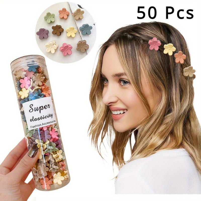 Set of 50 Mini Plastic Flower-Shaped Hair Clips for Girls and Teens