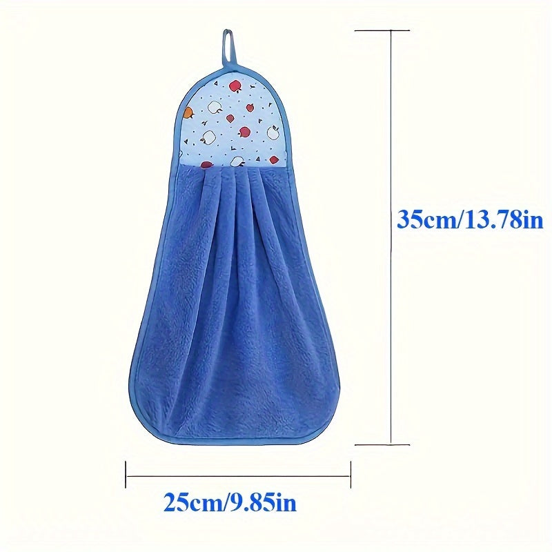 Coral Velvet Kitchen Hand Towels Set with Fruit Pattern Absorbent Hangable