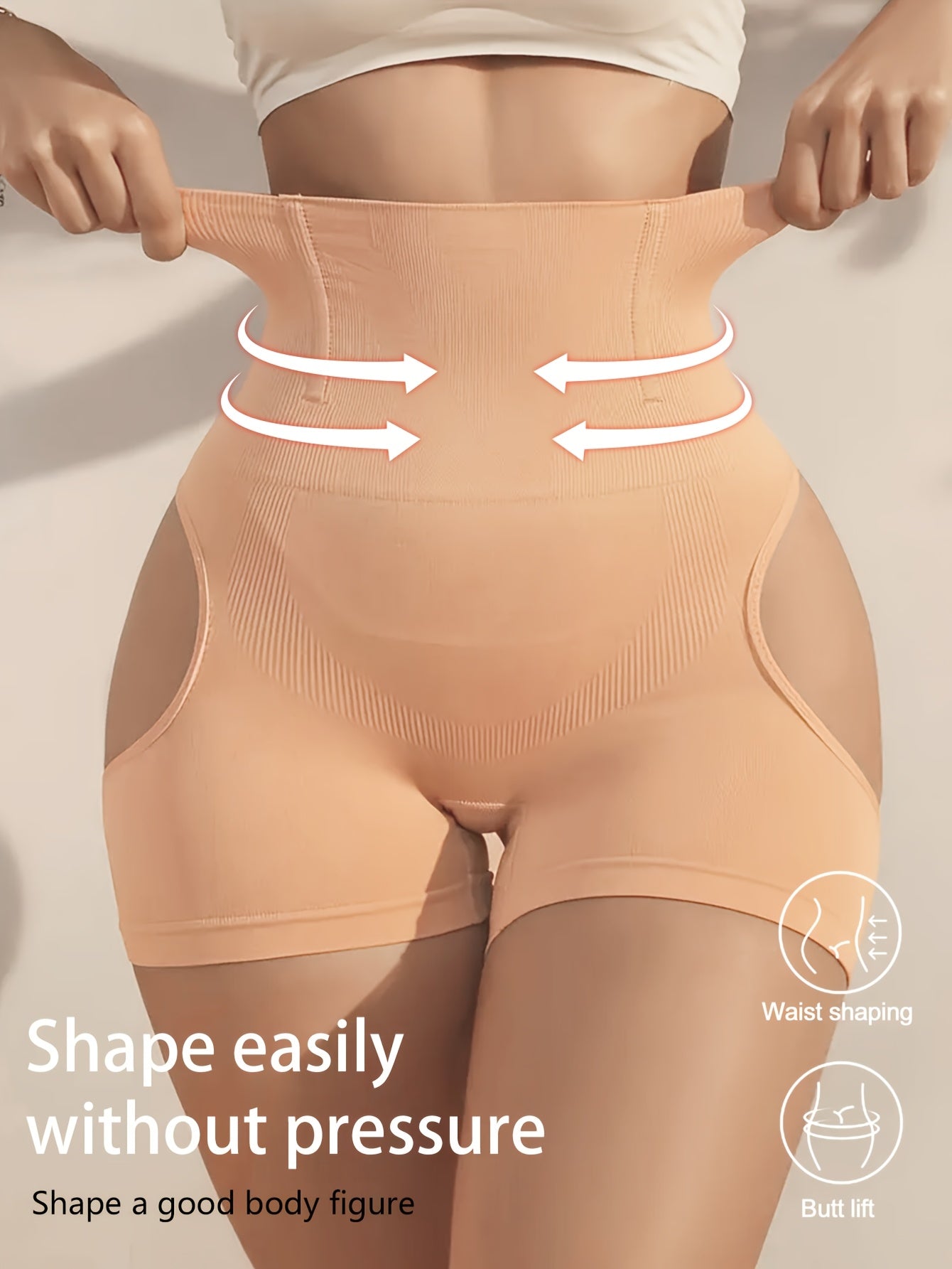 High-Waisted Tummy Control Shaper Shorts Solid Color Knit Fabric Elastane Polyamide