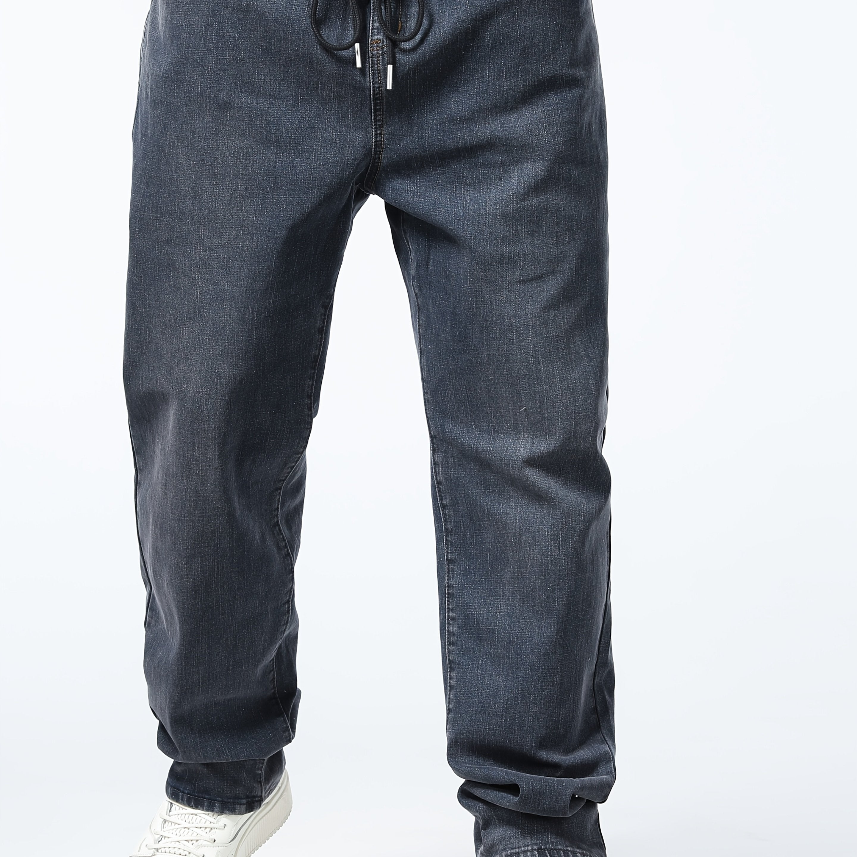 Plus Size Men's Casual Jeans Loose Fit Straight Leg Elastic Waist Rayon Blend Denim