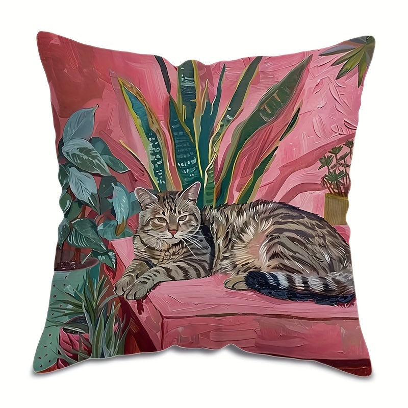 Oil Painting Cat Throw Pillow Cover 44.96cm Decorative Cushion Case for Sofa Bed Car