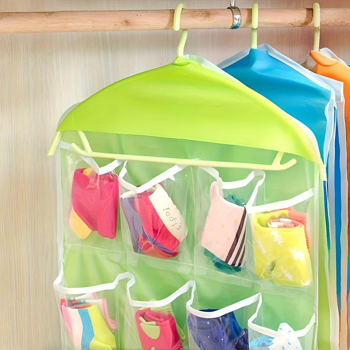 Vibrant 16-Pocket Hanging Organizer for Socks Underwear and Small Items Polyester Mesh