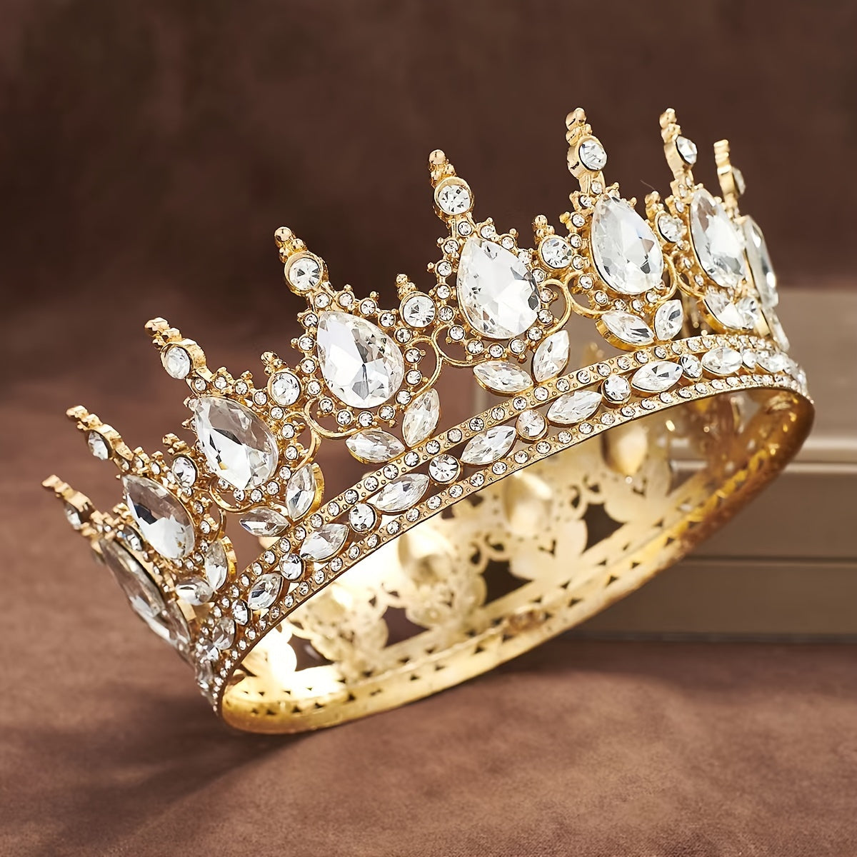 Crystal Rhinestone Round Crown Headwear for Brides Weddings and Parties