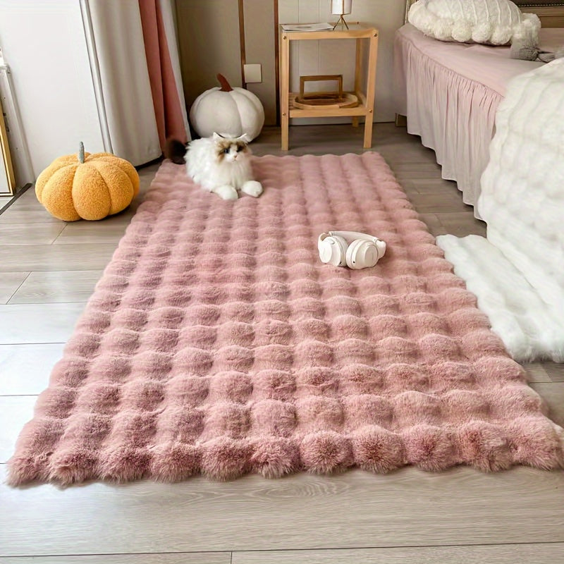 Pink Faux Fur Rug 60x120cm Non-Slip Plush Carpet for Living Room