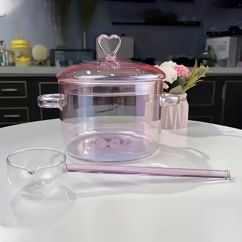 Pink Borosilicate Glass Stockpot 1500ml with Dual Handles and Safety Lid