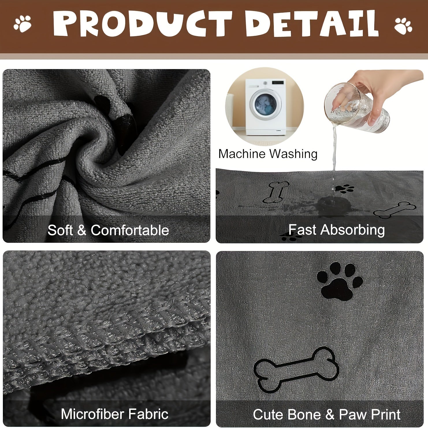 Microfiber Pet Towel for Dogs 60x100cm Super Absorbent Quick Dry Paw Print Design