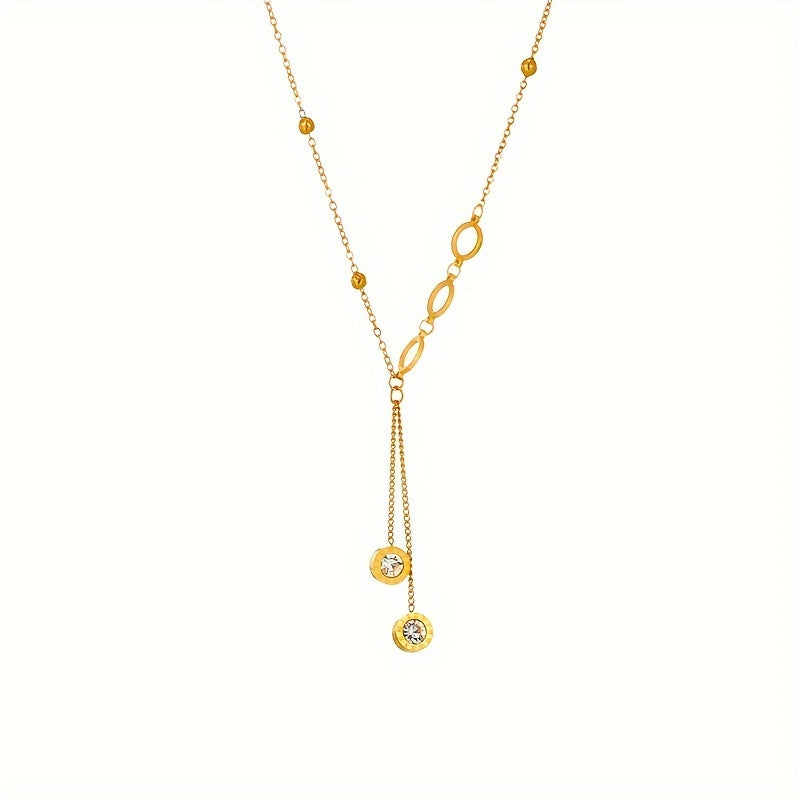 Golden Stainless Steel Circle Pendant Necklace for Women Minimalist Jewelry