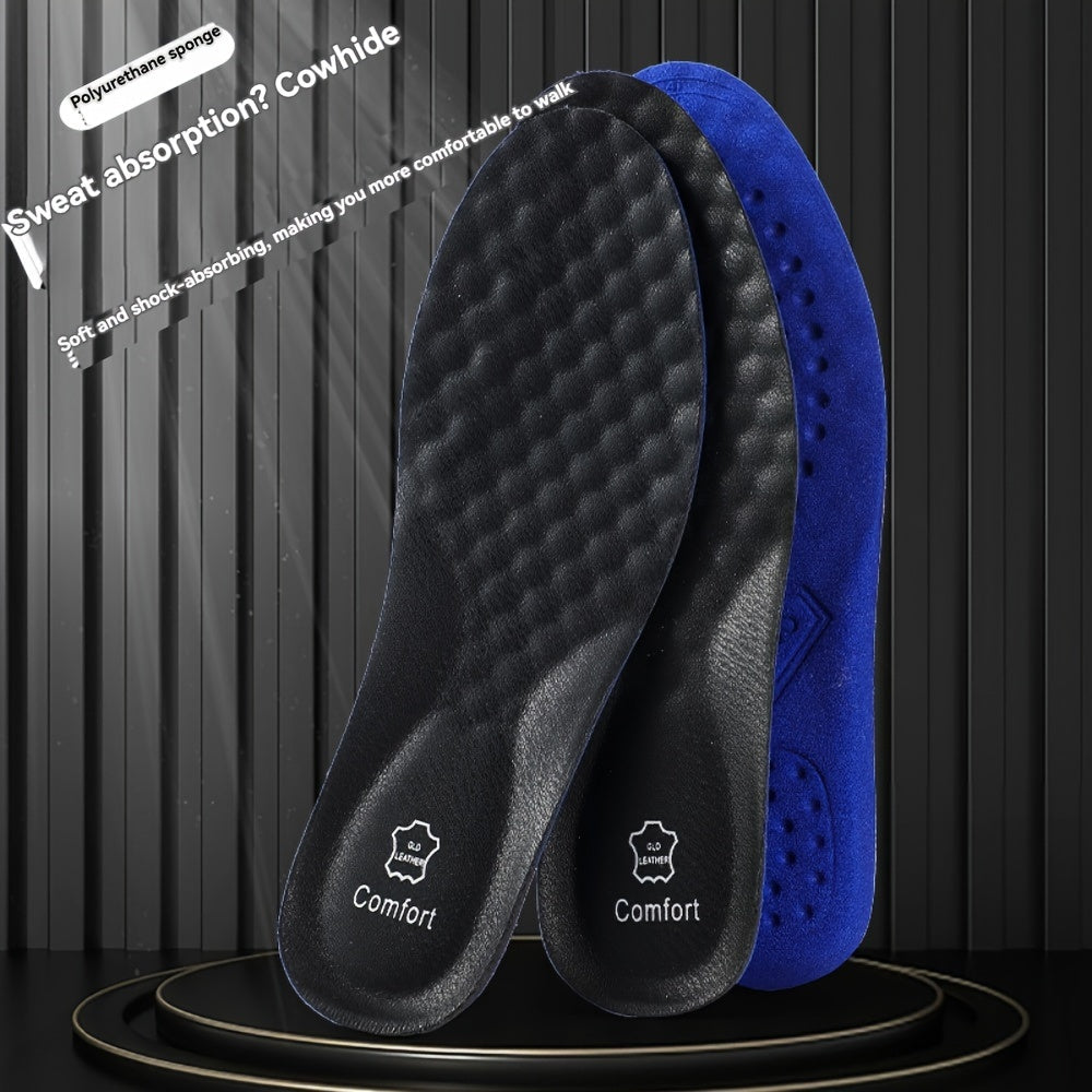 Men's Cowhide Leather Shoe Insoles Breathable Shock Absorption Pads