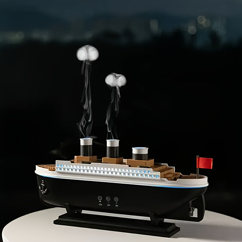 Luxury Cruise Ship Aroma Diffuser with 7-Color Night Light and Jellyfish Spray