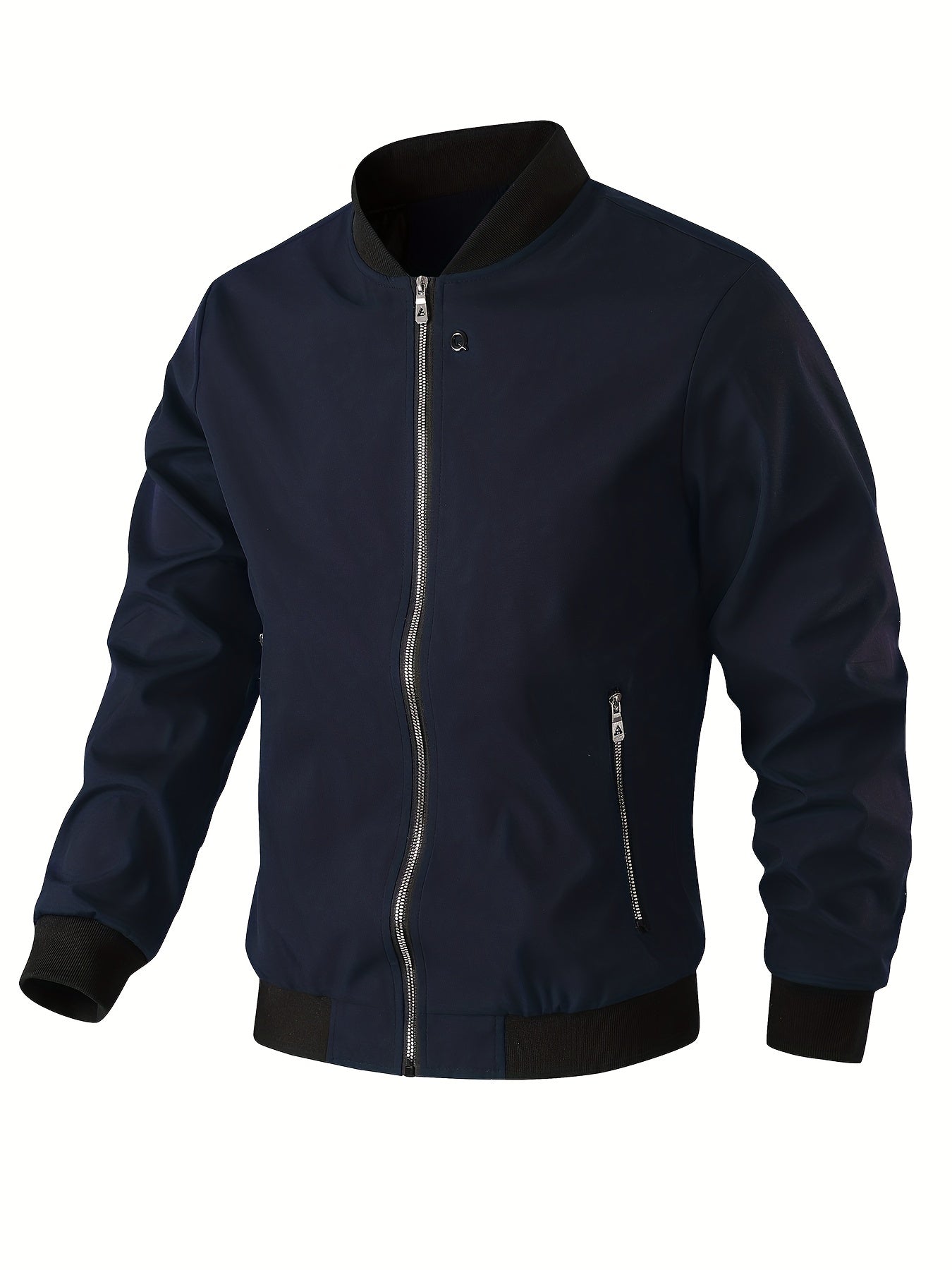 Men's Polyester Zip-Up Bomber Jacket with Baseball Collar for Spring and Fall