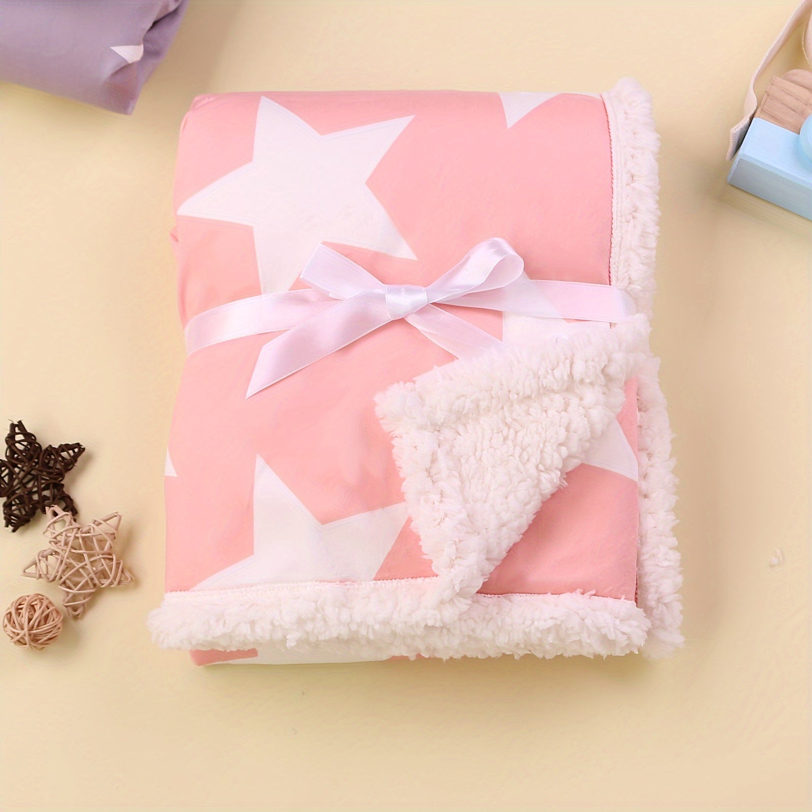 Double Layer Fleece Blanket for Strollers with Cartoon Print for Autumn Winter