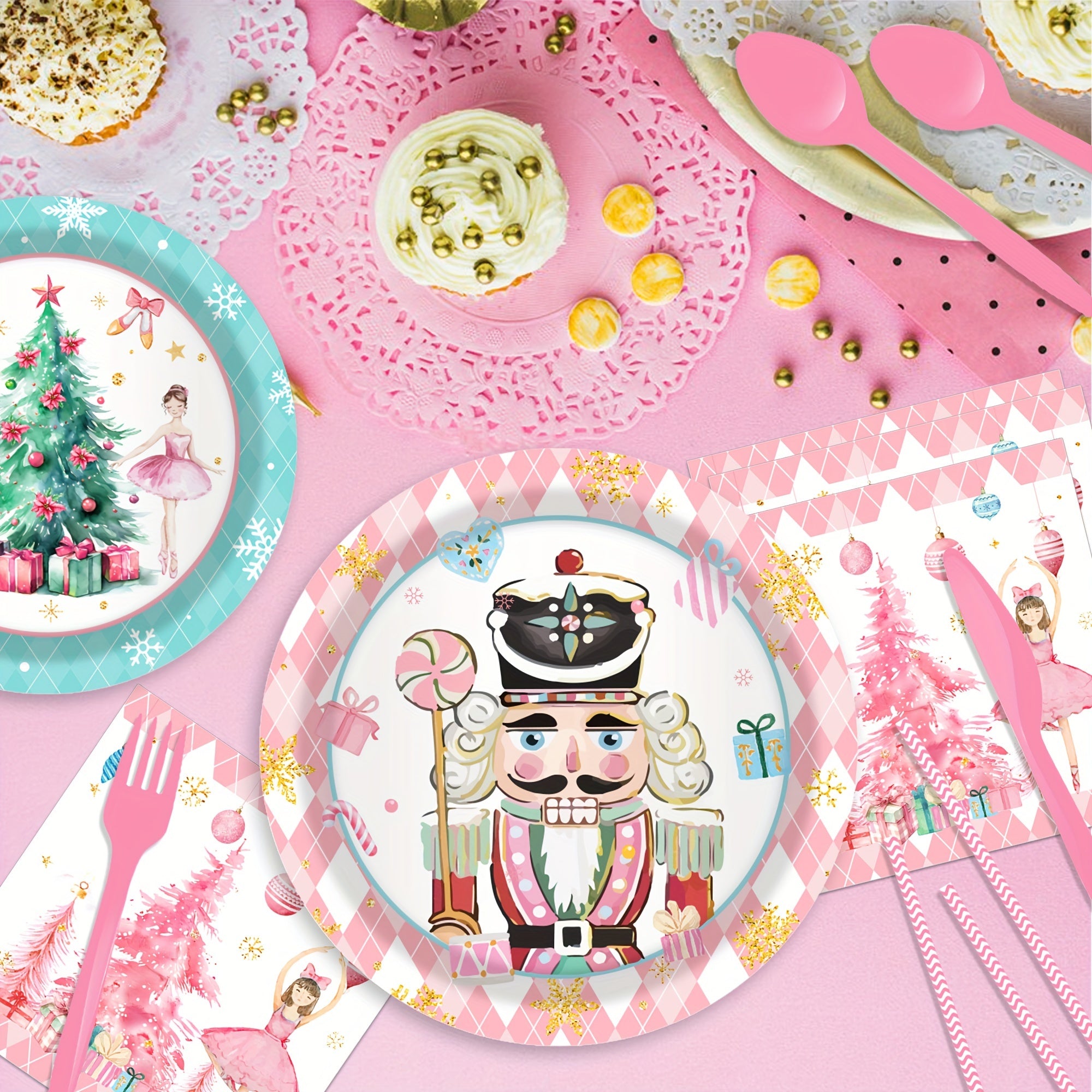 Новогодние принадлежности для мужчин, набор посуды для рождественской елки с ореховым феей, тарелки, чашки, салфетки