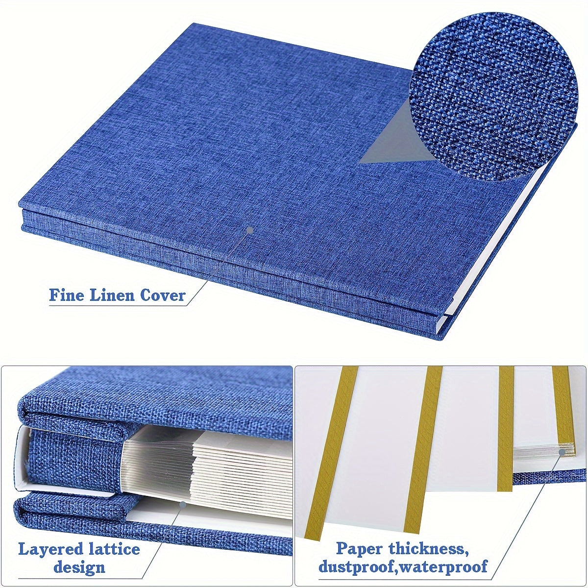 Большой льняной фотоальбом для фотографий 4x6, 5x7, 8x10 с 40 липкими страницами для скрапбукинга и подарков