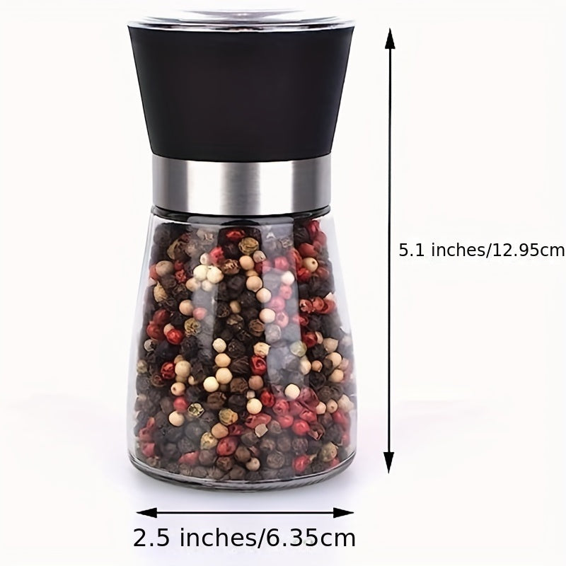 Набор из 2 многоразовых стеклянных мельниц для перца и морской соли - ручные измельчители специй для барбекю, пикников, кемпинга, кухонных гаджетов и школьных принадлежностей, кухонные аксессуары