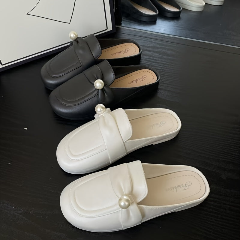 Women’s Summer Slip-On Loafers Solid Color Pearl Accent EVA Rubber Shoes
