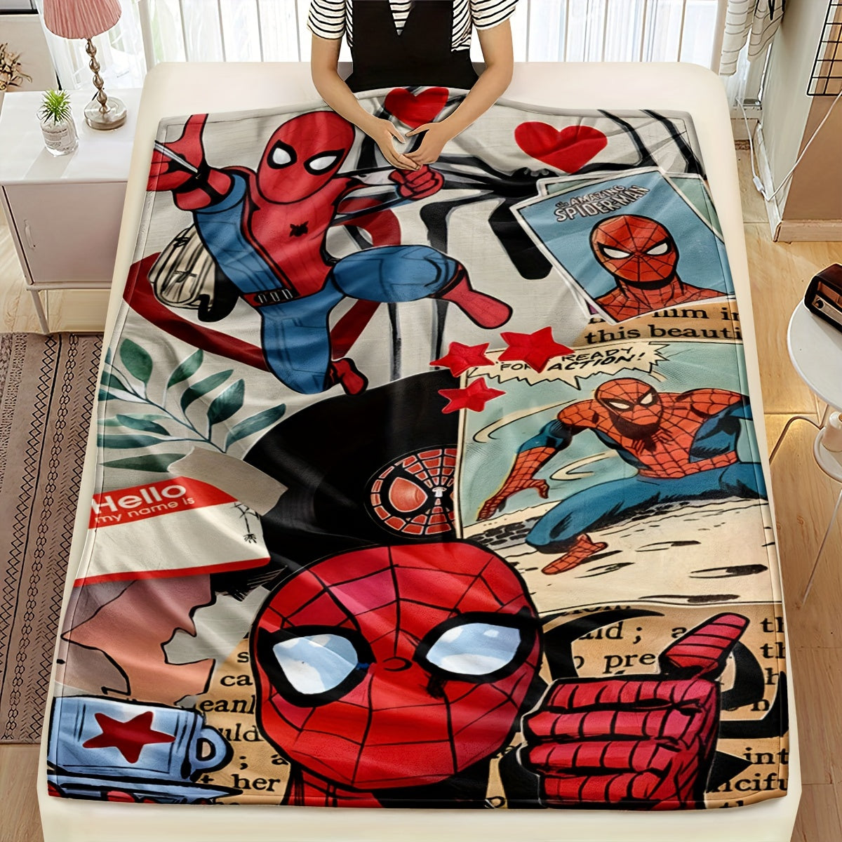 Cartoon Spider Plush Blanket for All Seasons High-Quality Polyester Cozy Bed Sofa Travel Camping