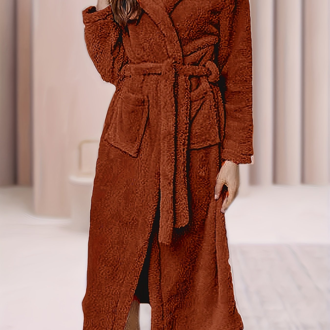 Plus Size Women's Fleece Long Sleeve Hooded Nightgown Lounge Robe for Fall Winter