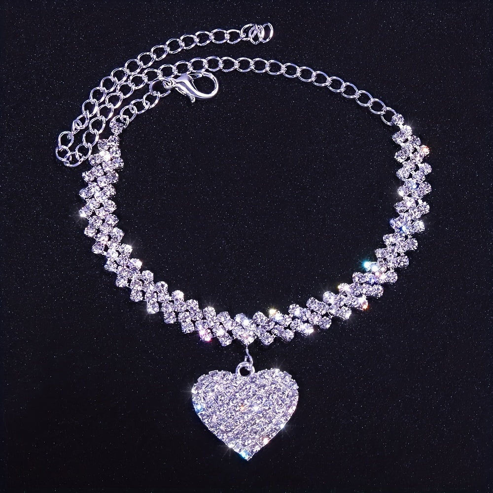 Elegant Water Drill Heart Jewelry Set with Claw Chain Bracelet and Anklet