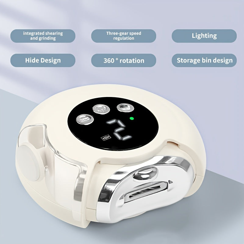 Cortador de uñas eléctrico con pantalla LCD, recargable por USB, molinillo de 3 velocidades, almacenamiento de polvo