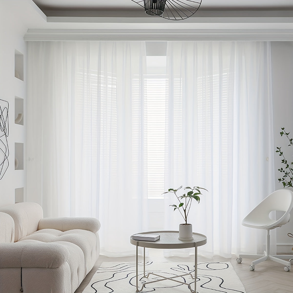 White Sheer Curtain with Rod Pocket for Living Room Bedroom Office