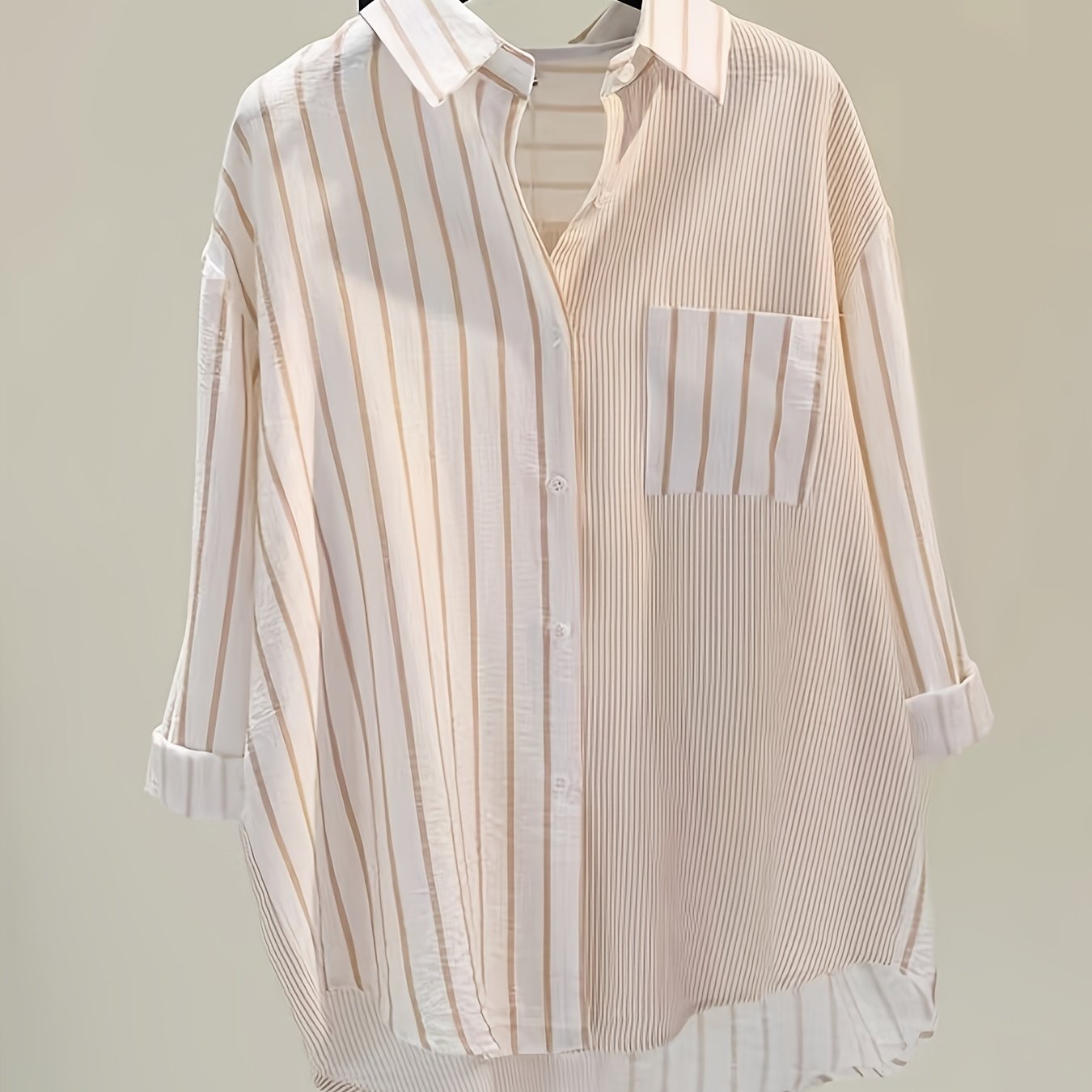 Plus Size Long Sleeve Striped Shirt Rayon Elegant Casual for Women