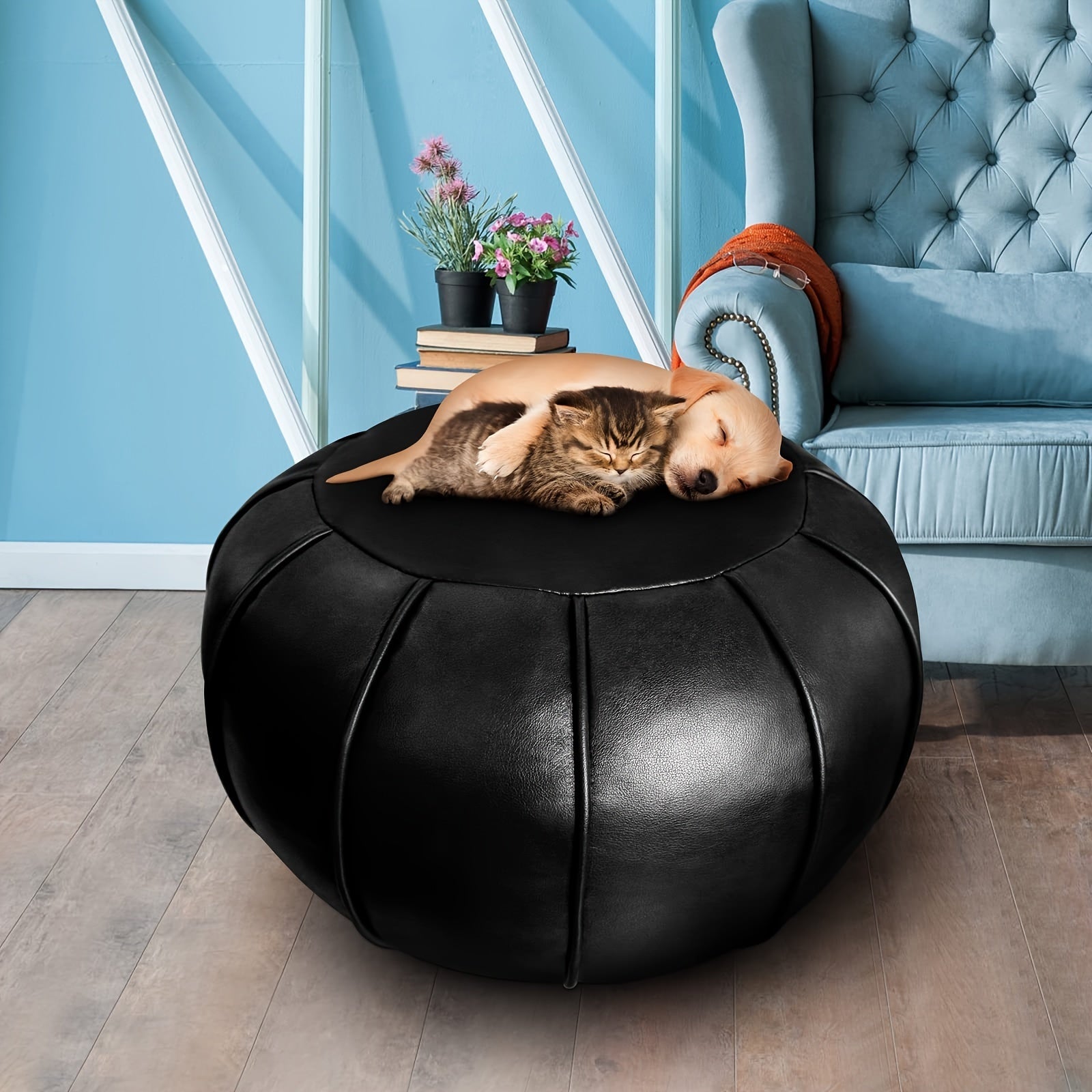 Handmade Moroccan Style Faux Leather Ottoman Pouf Cover Soft Storage Seat Cushion