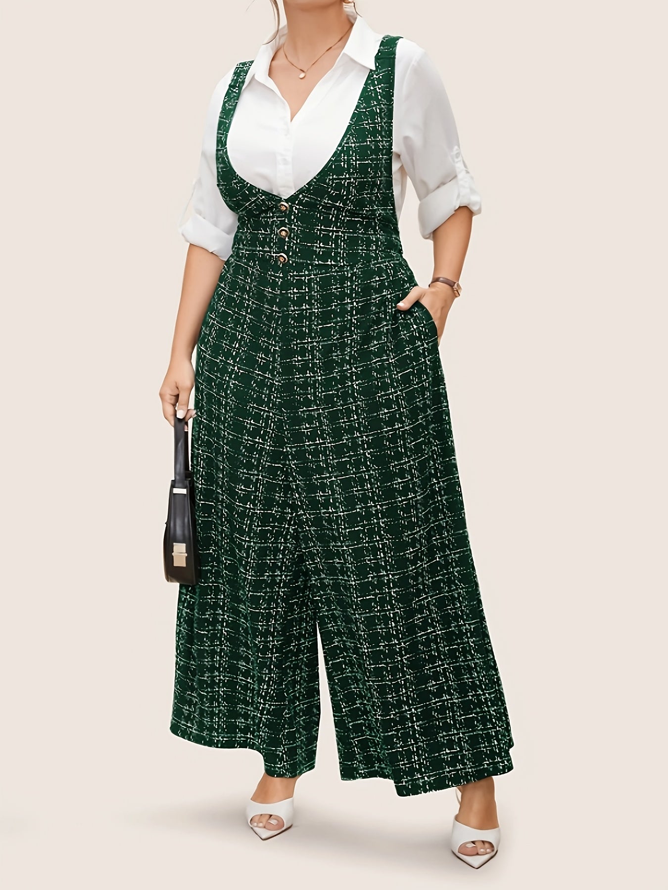 Mono sin mangas de cuadros para mujer de tallas grandes con espalda cruzada