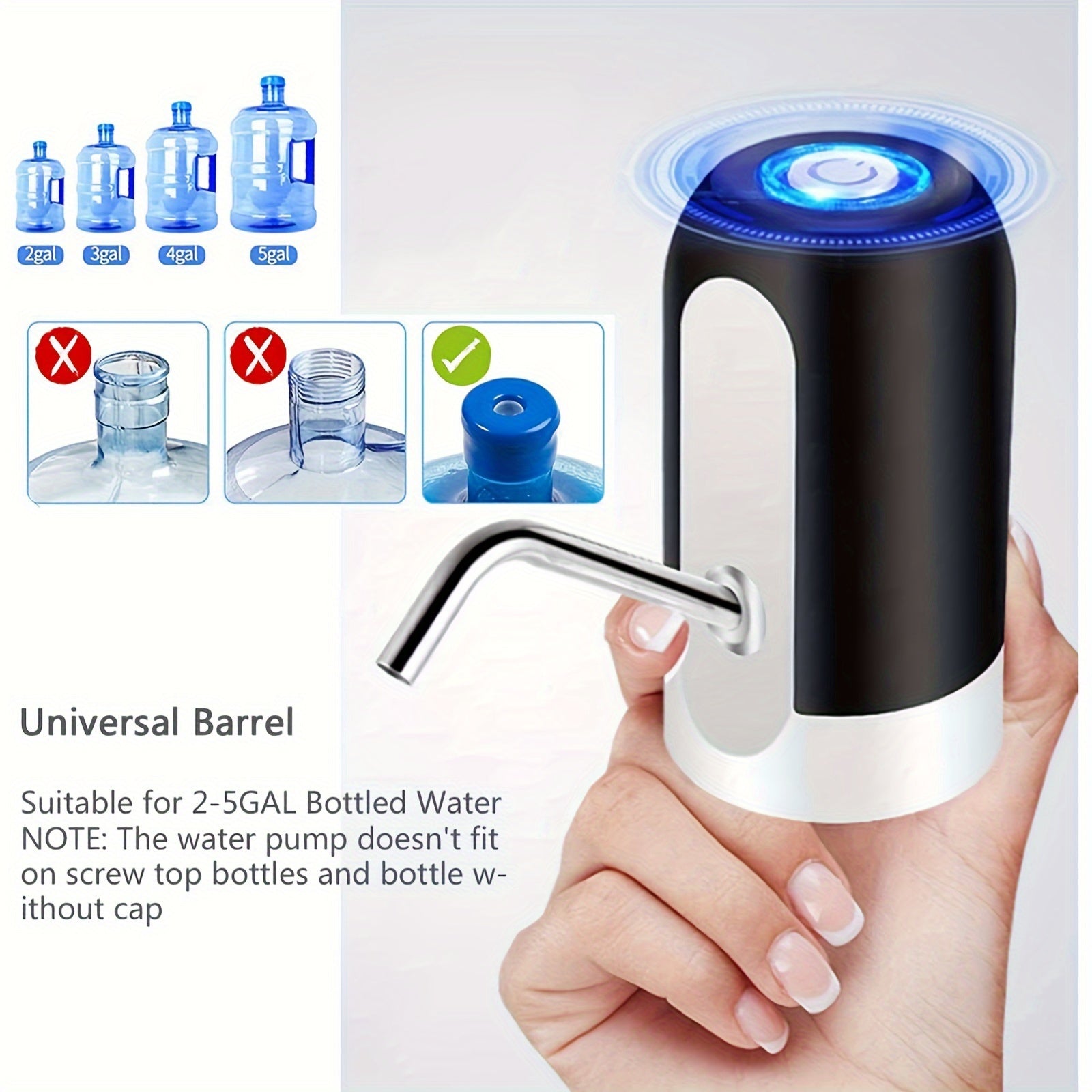 USB Rechargeable Water Bottle Pump with 400mAh Lithium Battery for Dorms