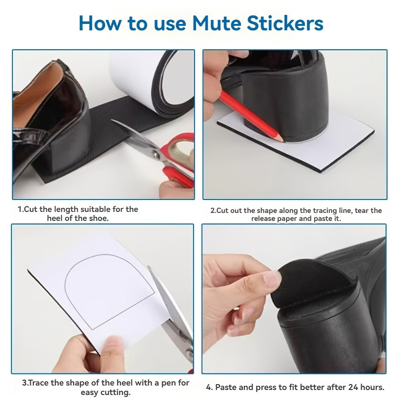 O'z-o'zidan yopishqoq lenta baland to'piqlar, sport poyabzallari va sandallar uchun poyabzal tagliklarini ta'mirlaydi, sirpanmaydigan ichki tagliklar, yamoqlar va yostiqlar bilan.