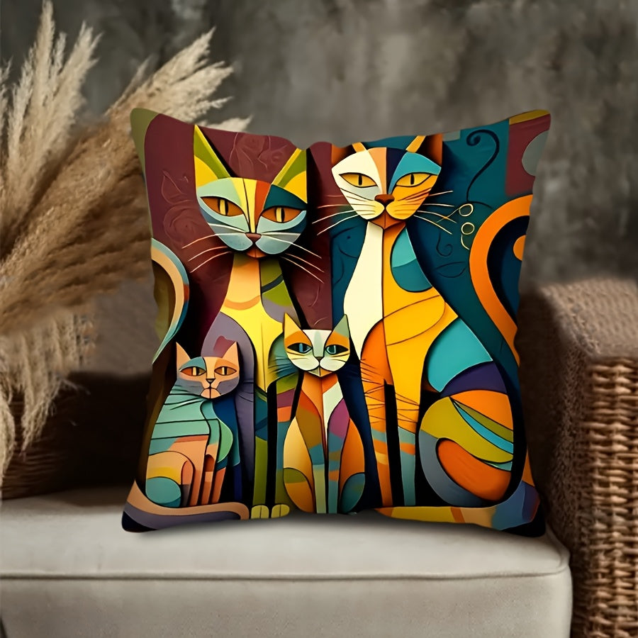 Abstract Cat Print Decorative Throw Pillow Cover Soft Zip Closure for Home Sofa Bed Car Office