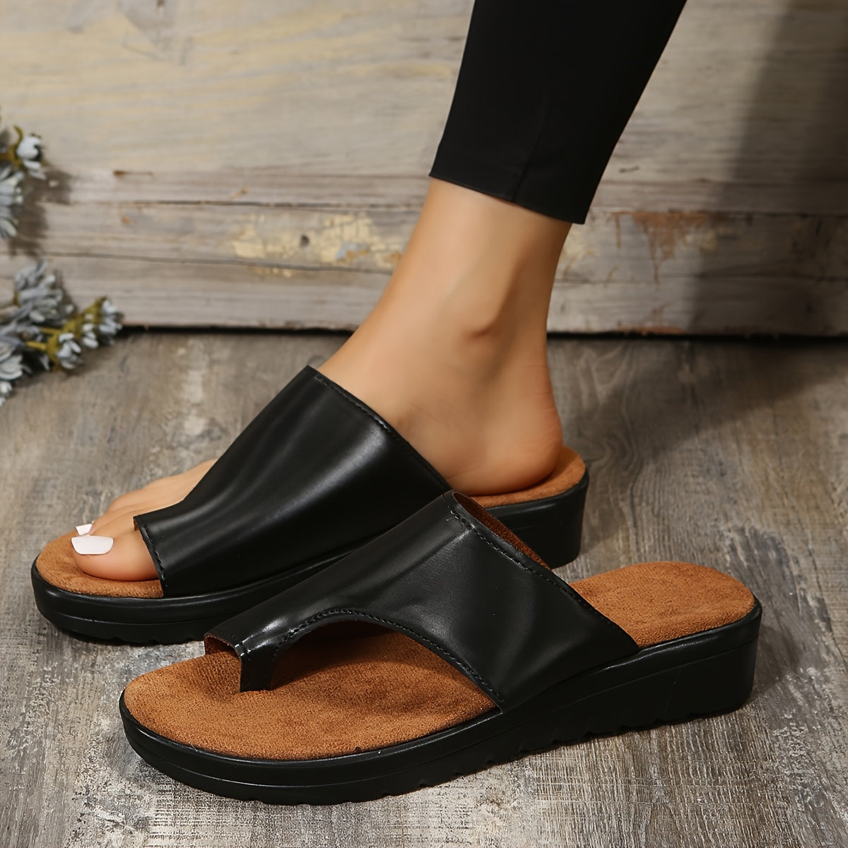 Women's Plus Size Faux Leather Slip-On Open-Toe Sandals Cushioned Sole
