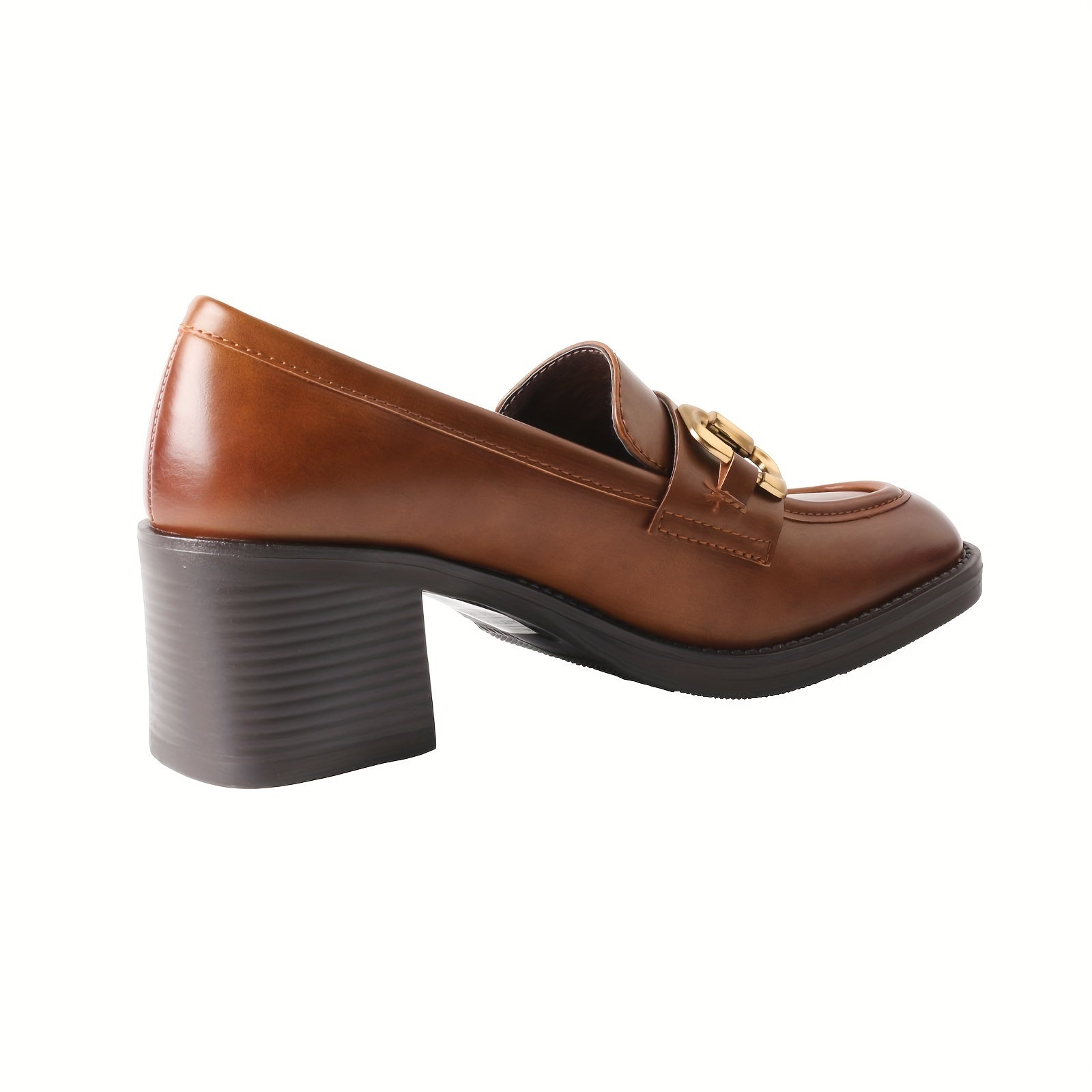 Women's Leather Loafers Solid Color Breathable All-Season Thick Heels