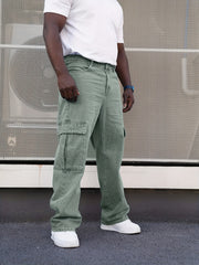 Erkaklar uchun Plus Hajm Cargo Jinslar, erkin fit, ko'p cho'ntakli, to'qilgan mato, barcha mavsum uchun