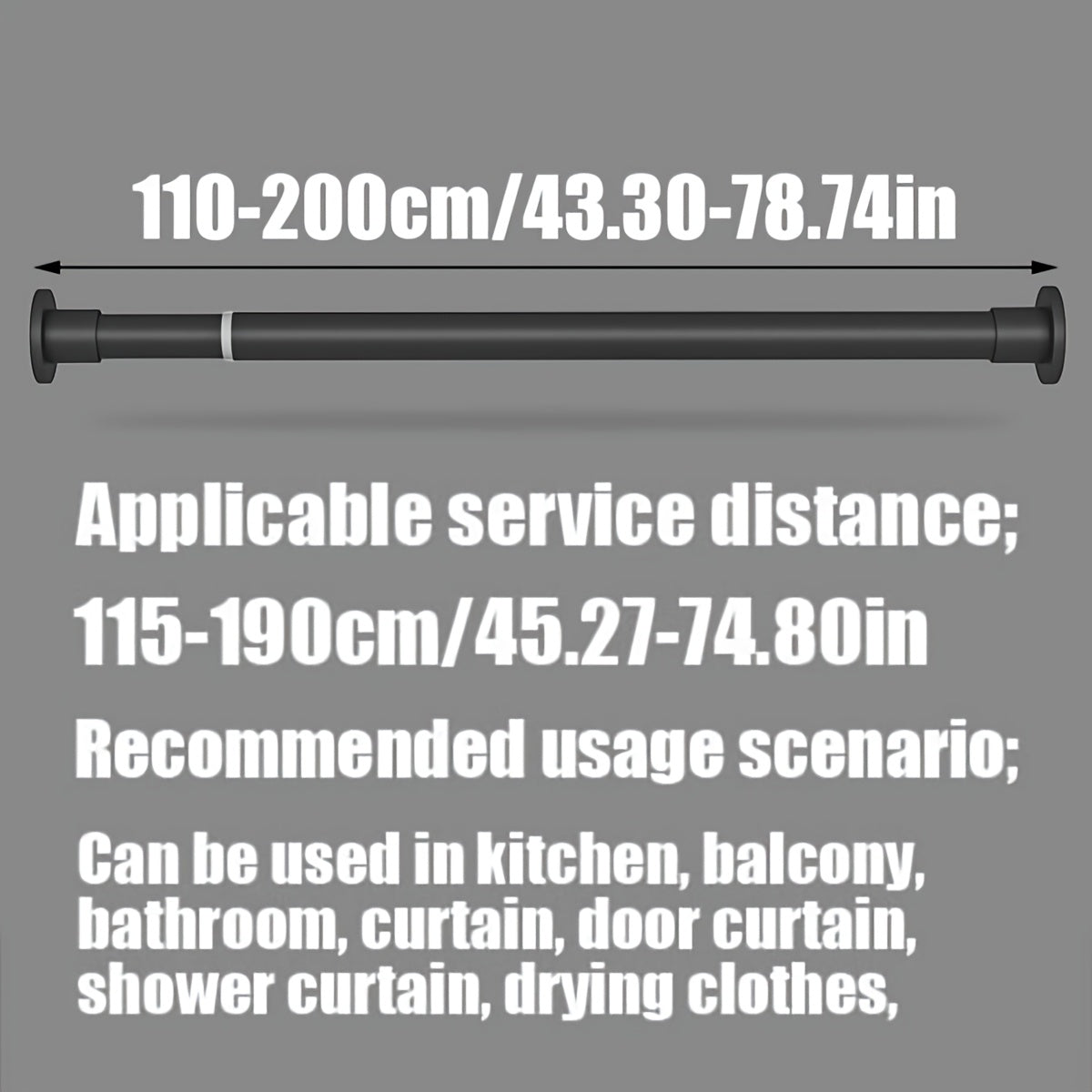 Moslashuvchan Rustproof Metal Curtain Rod Uzaytiradigan G'ichqichli Tension uchun Hammom, shkaf, deraza, eshik