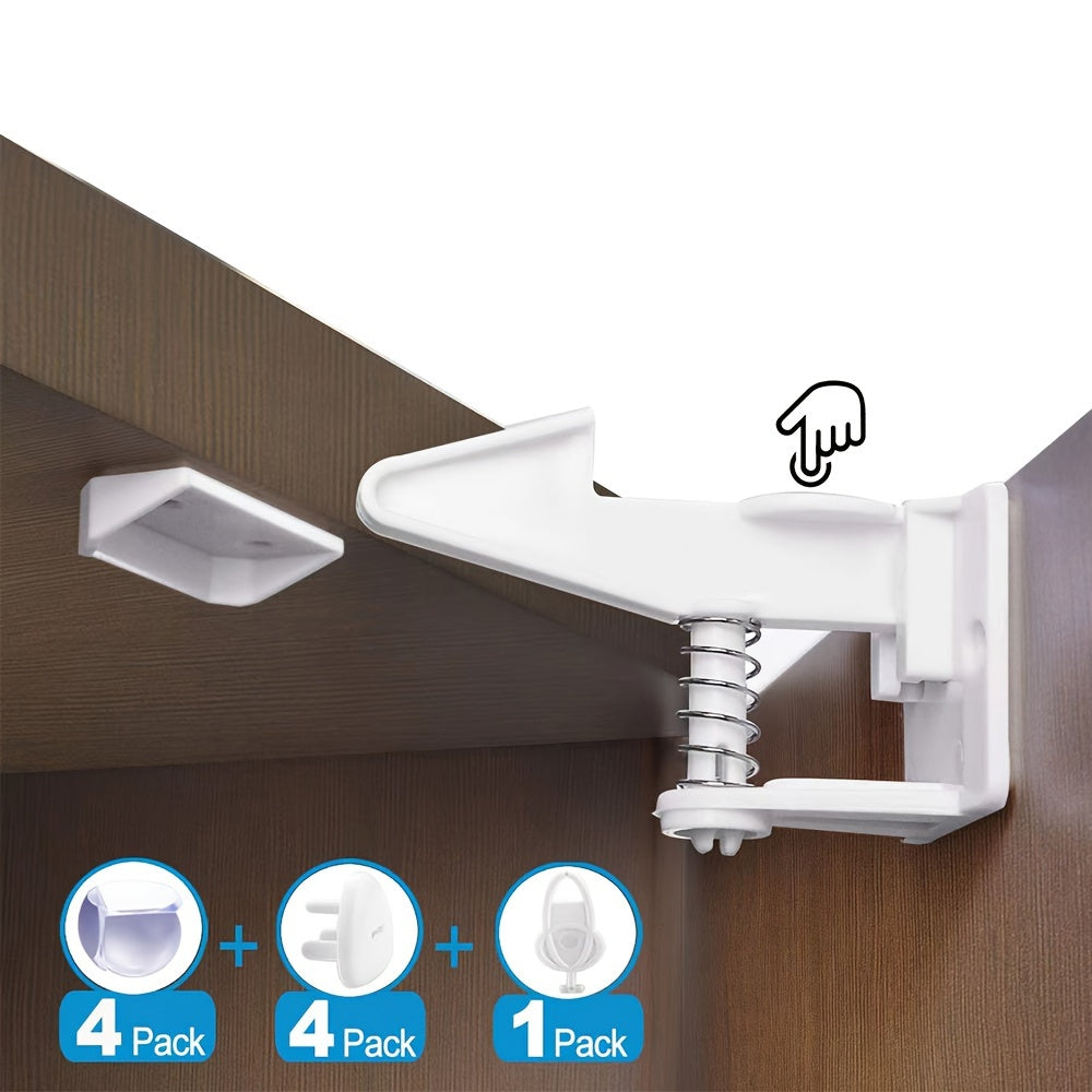 Set of 10 Child Safety Cabinet Locks Sticky Drawer Latches No Drilling Black White