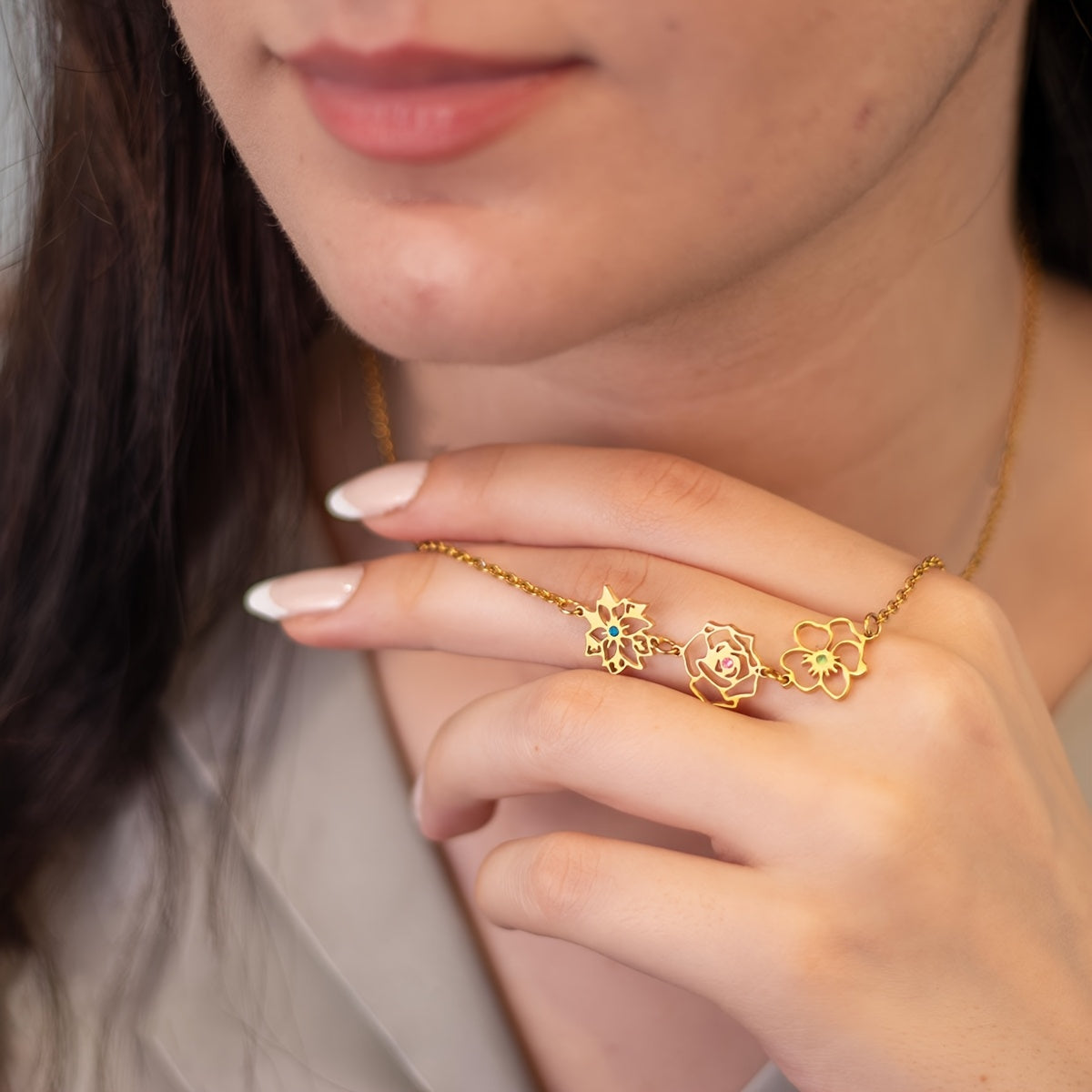 Women's Gold Plated Necklace with Birthstones and Rhinestone Inlay for Birthday, Valentine's Day, Mother's Day