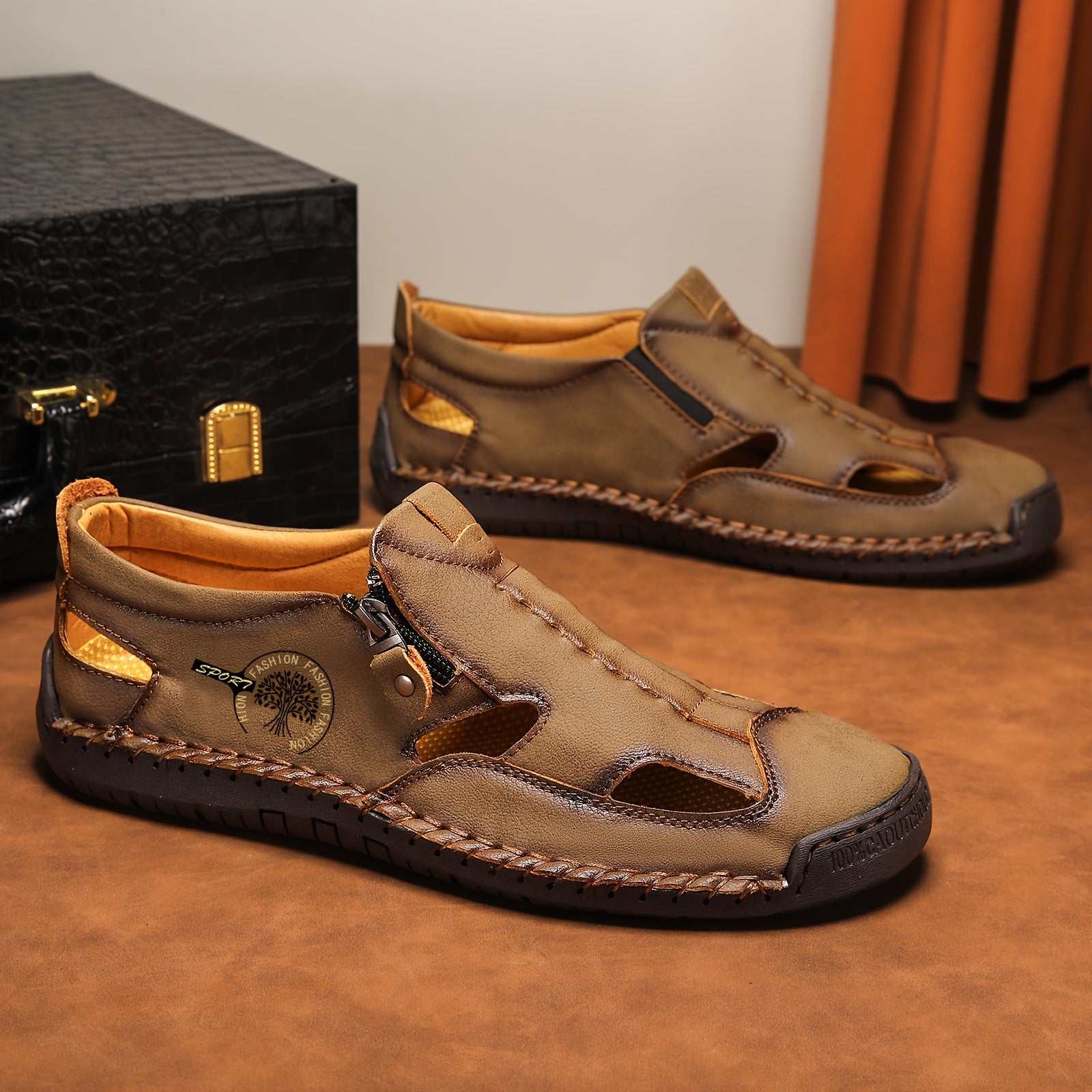 Men's Trekking Shoes with Zipper Durable Rubber Sole for Indoor Outdoor Activities