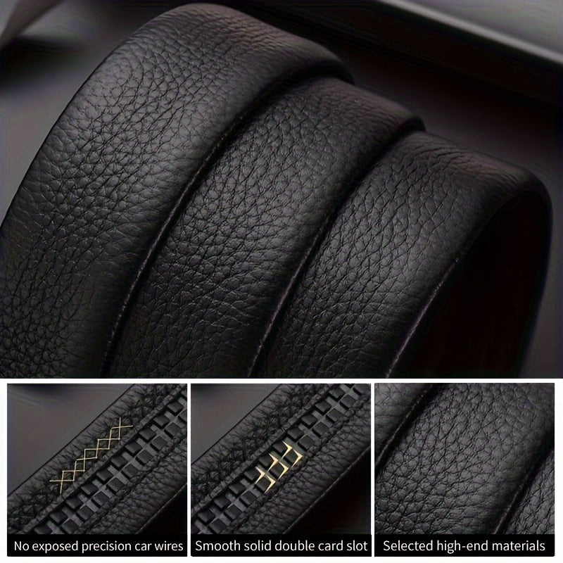 Men's Black Faux Leather Belt with Custom Engraving Automatic Buckle for Casual or Work Wear