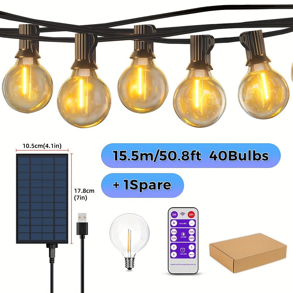 Luces de cadena solares con bombillas LED irrompibles, luces colgantes resistentes a la intemperie para bodas