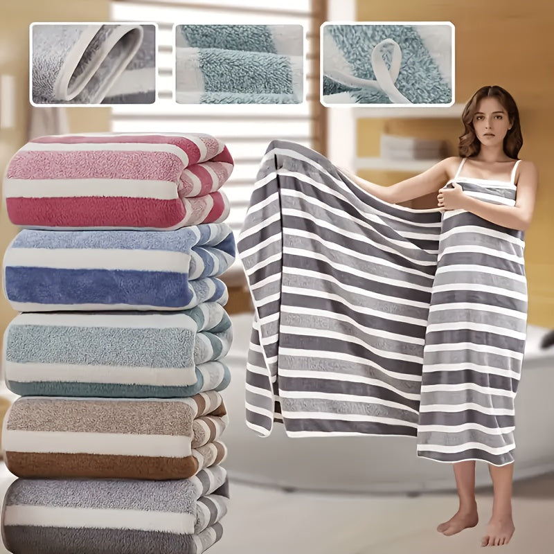 Quick-Drying Polyester Towel Soft Light Beige Striped for RV,Bathroom,Home