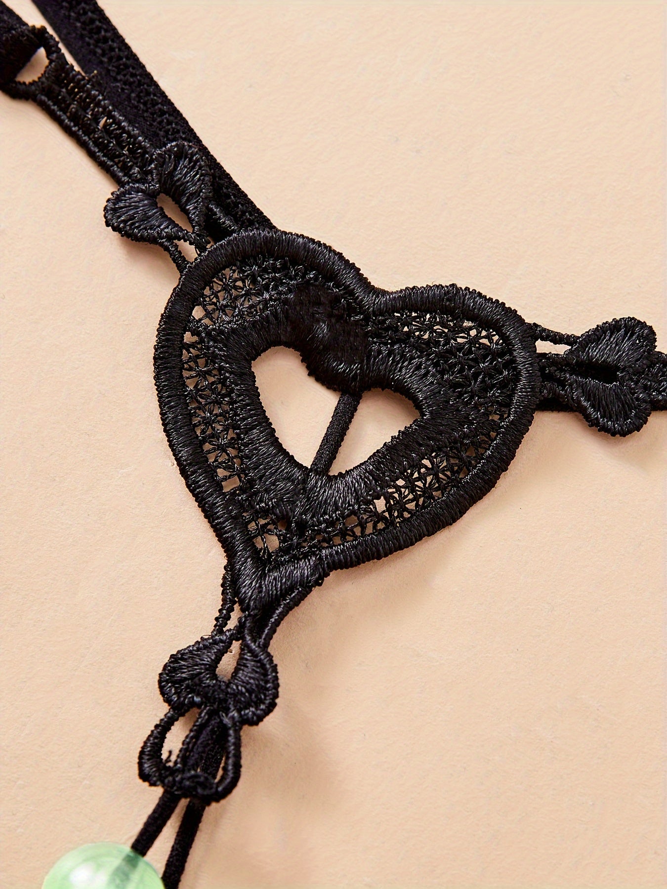 Adult Beaded Polyester Thong with Heart Drop Waist Luminous Bead Accents Knit Fabric Lingerie