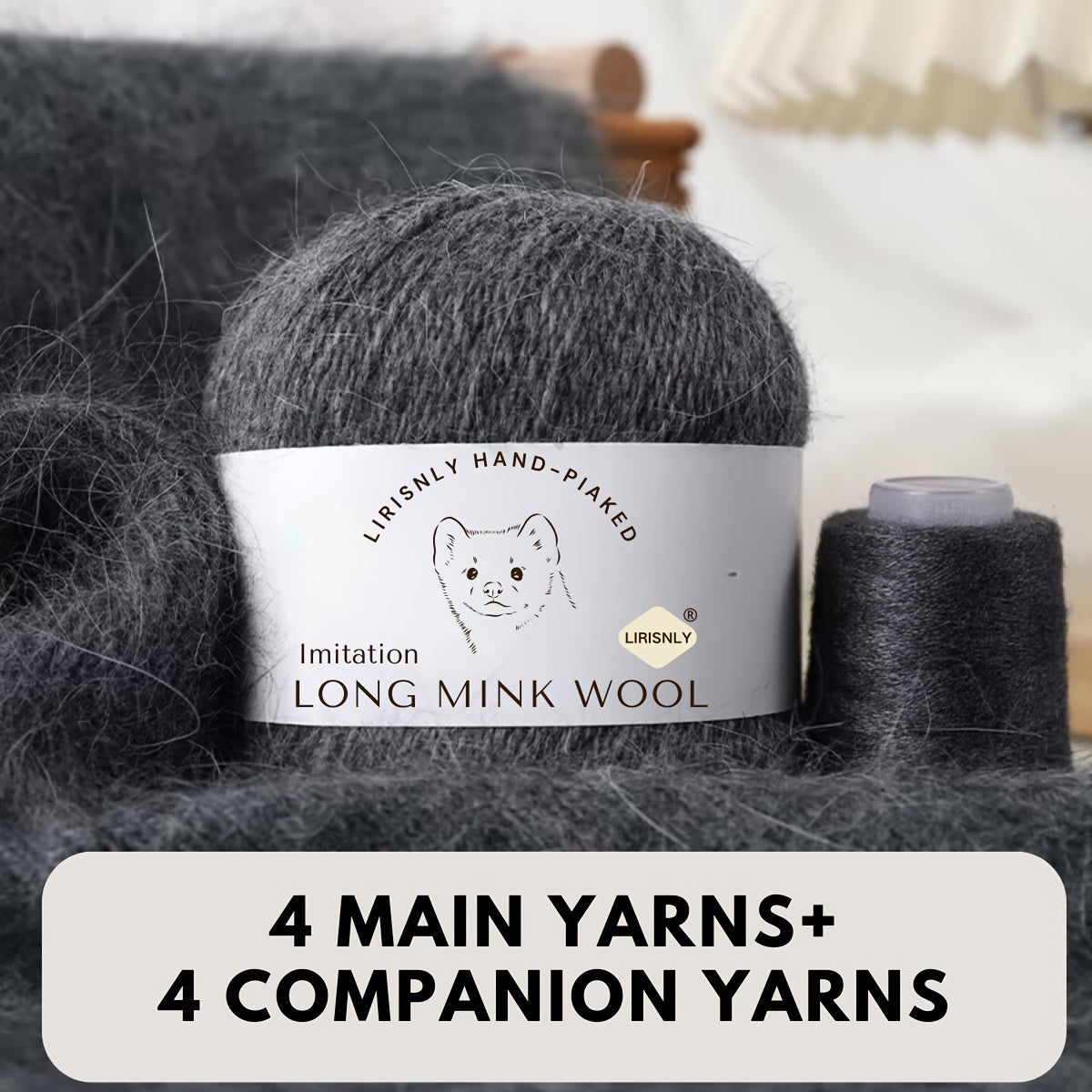 Multicolor Faux Mink Wool and Long Wool Knitting Yarn Set for Scarves Sweaters Hats 280g